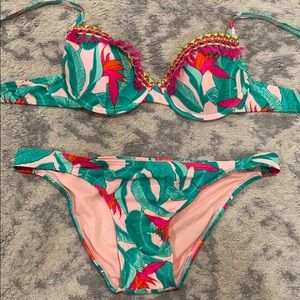 Target Pink Palm Fringe Push-up Bikini